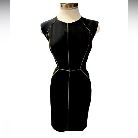 REBECCA TAYLOR Dress Womens Black Shift Gold Zipper Seams Sleeveless Size 0 - Picture 2 of 7